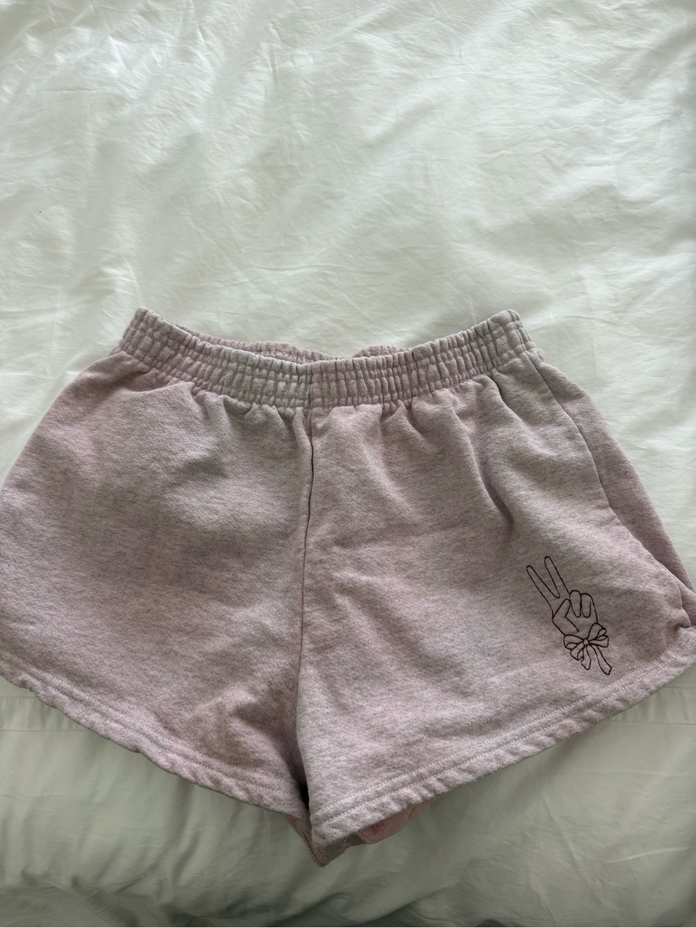Women's Light Mauve Lounge Shorts with Peace Hand Detail